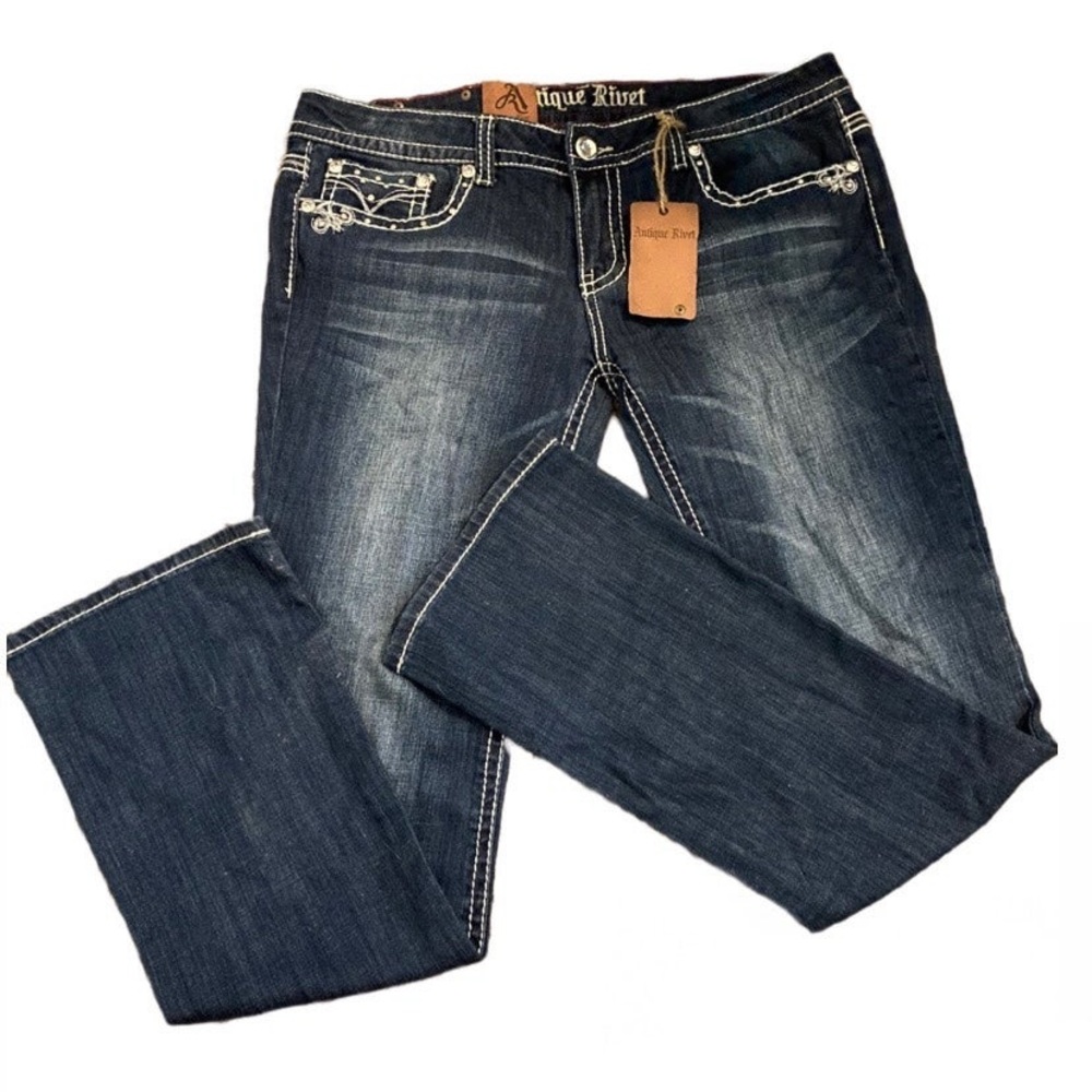 antique rivet dark wash boot cut jeans NWT